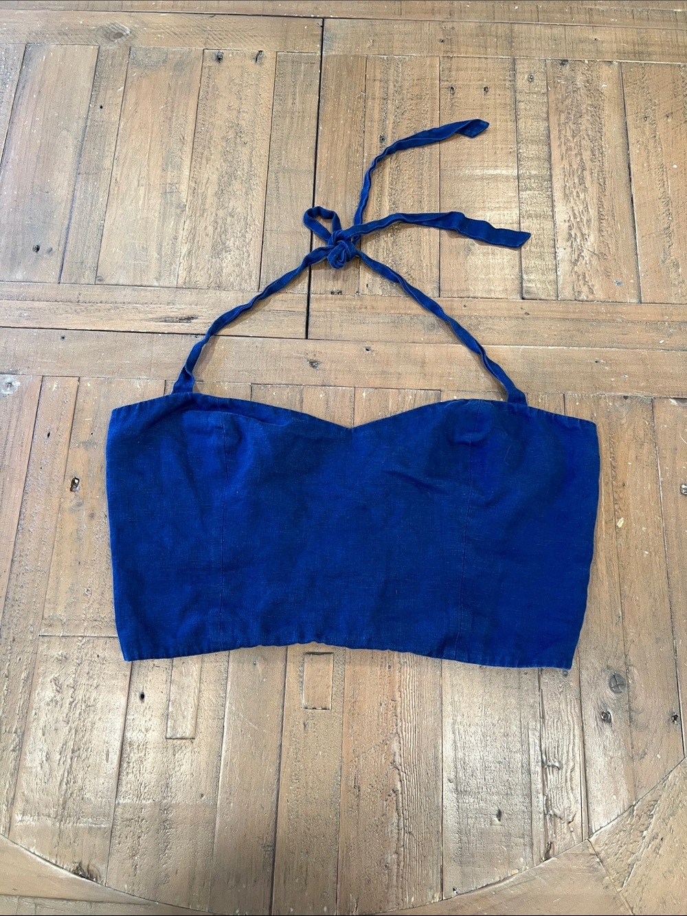 Reformation linen cropped Halter top women’s 12 blue preppy bohemian concert
